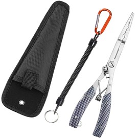 Waves Long Nose Fishing Pliers, Multi-functional, Ultra Lightweight, Portable, Easy to Carry, Remove Hooks, Replacement for Split Rings, Fishing Pliers, Pliers, Rust Free, Safety Rope, Fishing Tackle