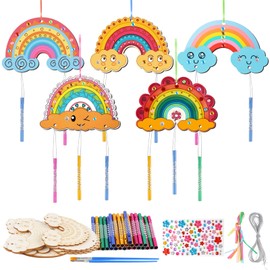 Wind Chime Craft Set Children 57 Pieces, Rainbow Crafts Children's Birthday, Rainbow Wooden Wind Chime Crafts with Hanging Wind Chimes, Wooden Crafts Children for Girls/Boys DIY Birthday Crafts