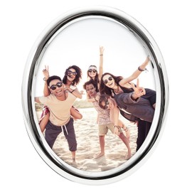 Happy Homewares Contemporary Oval Silver Plated Metal 8" x 10" Picture Frame with Rounded Border | Black Velvet Backing | Free Standing Only