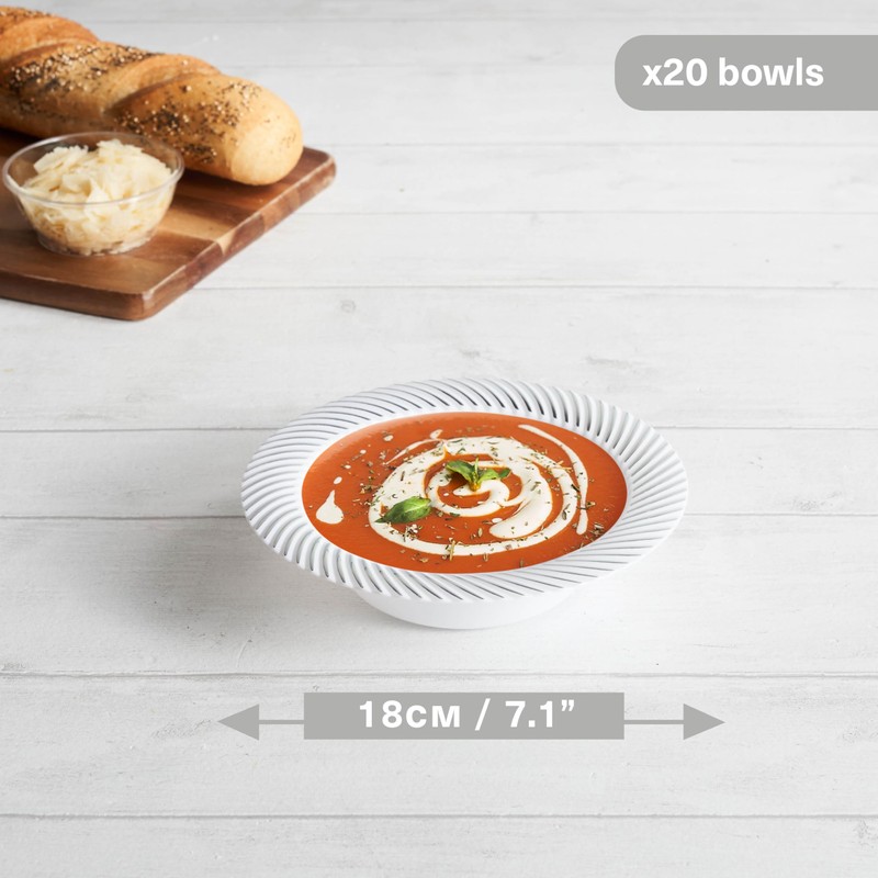 MATANA 20 White Plastic Bowls with Silver Rim, Soup Bowls