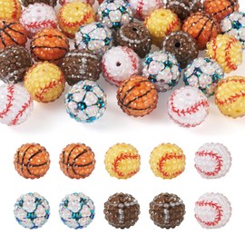 Pandahall 30Pcs Rhinestone Bead Crystal Pave Disco Ball Clay Bead 20mm Bubblegum Chunky Bead Sports Basketball Football Baseball Round Diamond Beads for Jewelry Making Necklace Bracelet