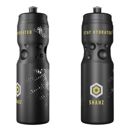 SHAHZ 2-Pack Drink Bottle 800ml, Lightweight, BPA Free Motivational Squeeze Water Bottle for Kids Exercise, Gym, Bike, Cycling, Running, and All Outdoor Sports (Carbon Black)