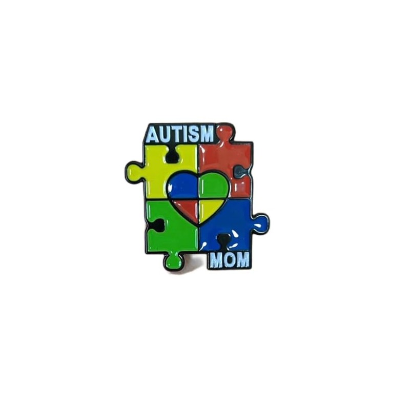 Autism Mom Autistic Mother Rainbow Puzzle Enamel Lapel Pin Metal