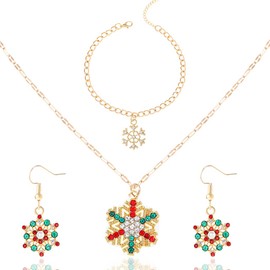 CLOACE Christmas Pendant Necklaces Set Red Xmas Snowflake Necklaces 3Set Santa Claus Necklace Christmas Costume Jewelry