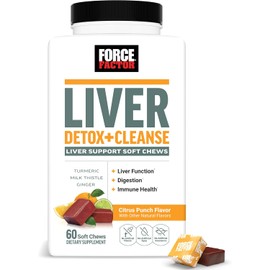Force Factor Liver Detox + Cleanse, Liver Supplement for Detox and Repair, Milk Thistle, Turmeric & Ginger, Supports Liver Health, Digestion & Immune Function, Citrus Punch, 60 Soft Chews