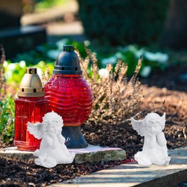 Relaxdays Grave Angel Set of 2 Weatherproof, Frost-Proof, H x W x D: 10 x 7 x 9 cm, Grave Decoration, Guardian Angel, Polyresin, White