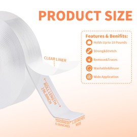 TONGKAE Oversized Double-Sided Tape Heavy Nano Tape, Heavy Double-Sided Wall Tape, Strong Wall Tape, Transparent Tape for pasting Carpet Posters and Photo Wall Decoration(16.4 Feet)