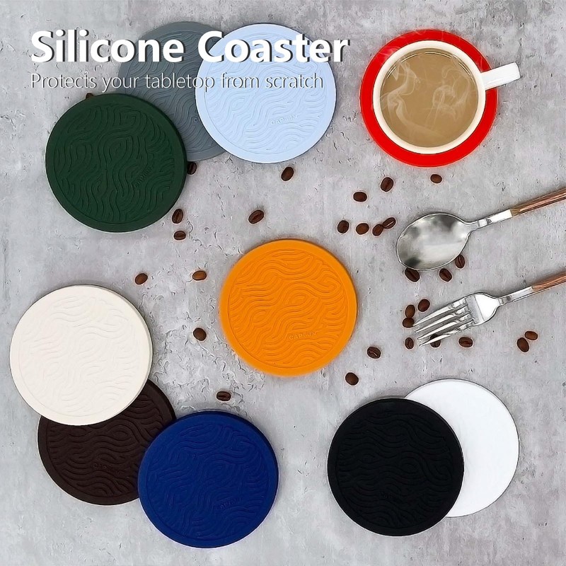 6 Pack Silicone Coasters Set with Holder - for Hot/Cold