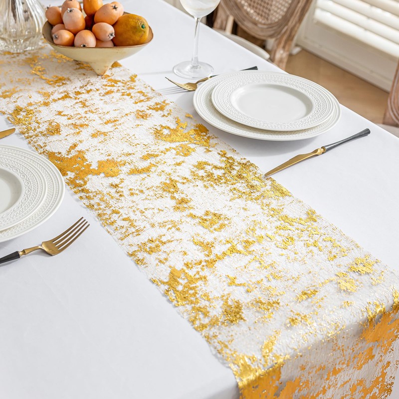 9FT Glitter Gold Table Runner 11 Inches Wide Thin Metallic