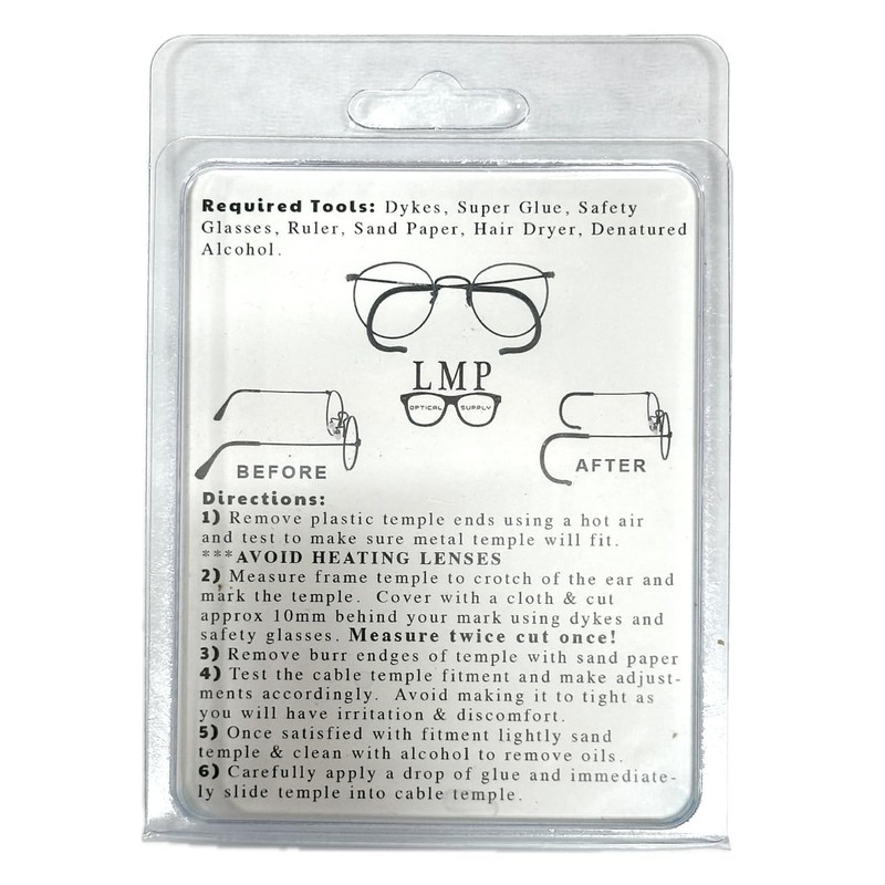 Metal Eyeglasses Cable Temple Coversion Soft Rubber Includes Instructions |