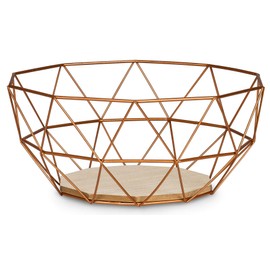 levandeo Metal Basket, Copper, 26 x 12 cm Modern, Wood, MDF, Brown Bowl, Decorative Design, Table Decoration