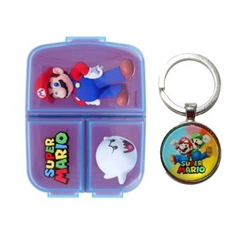 Mario Sandwich Lunch Snack Box Multi Compartment Kids Children School Colourful 18cm x 14cm x 6cm Includes Mario Keychain