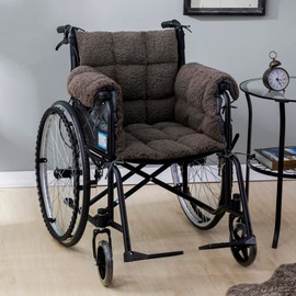 STONECREST Wheelchair Cushions, Supports Coccyx & Back, Sherpa Cover, Stay in Place, Fits 18" Wheelchair (Dark Grey)