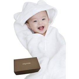 Imabari Towel EQLITURE Baby Shower Gift, Skin-friendly, Baby Bathrobe, 100% Cotton, Gift Box Included, Boys and Girls (White)