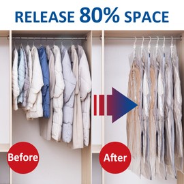 Hanging Vacuum Storage Bags, 6 Pack Large Hanging Space Saver Bags, Vacuum Sealed for Clothes Suits Dress Jackets for Moving Supplies(3 Long, 3 Short)