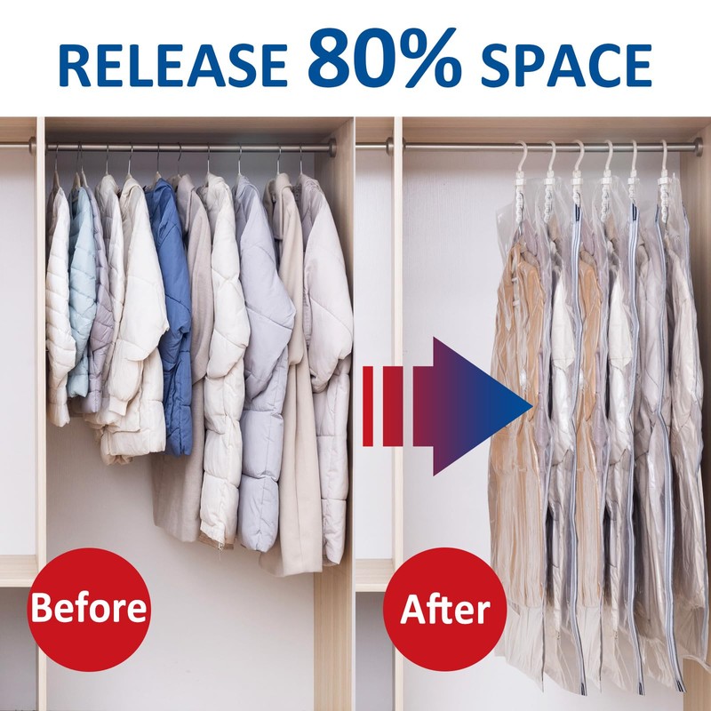 Hanging Vacuum Storage Bags, 6 Pack Large Hanging Space Saver