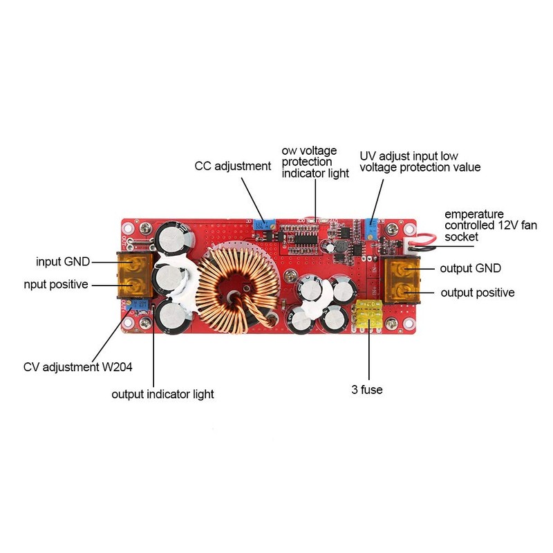 DC-DC Step-Up Converter Boost, DC-DC 10-60V to 12-97V 1500W 30A