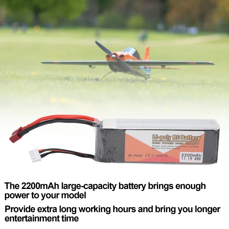 11.1V 2200mAh 3S 45C Lipo Battery Pack with T Plug
