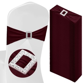 CHENGU 50 Pcs Spandex Chair Sashes with Square Buckle Slider Stretch Chair Cover Band Universal Elastic Ties Bows for Wedding Banquet Event Party Decoration(Burgundy)