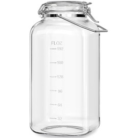 [Upgrade] 2 Gallon Glass Jars with Airtight Lids, 7400 ml Large Wide Mouth Glass Mason Jars with Stainless Steel Handle, Big Storage Jars with Lids, 2 Scale Markings Cereal Containers Storage
