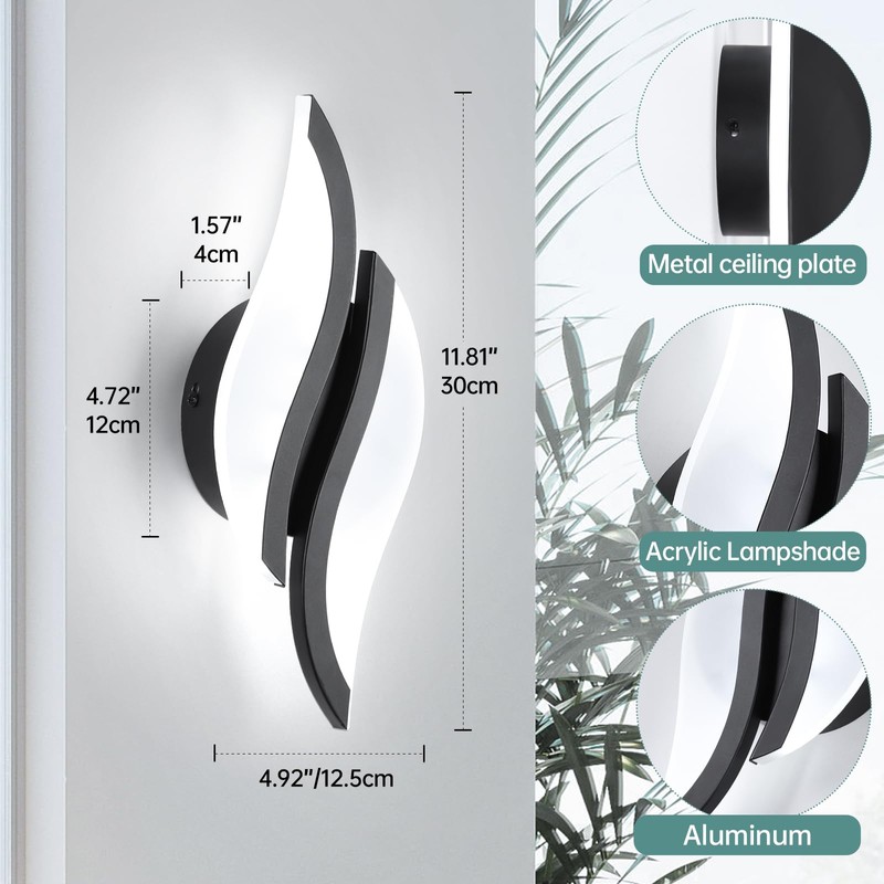 CANEOE Modern LED Wall Sconce 6000K Black Indoor Wall Light