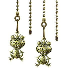 OMYZERO 2Pcs Ceiling Fan Pull Chain Set, 12Inch Metal Frog Charm Pendant Extension, Cottage Style Animal Theme