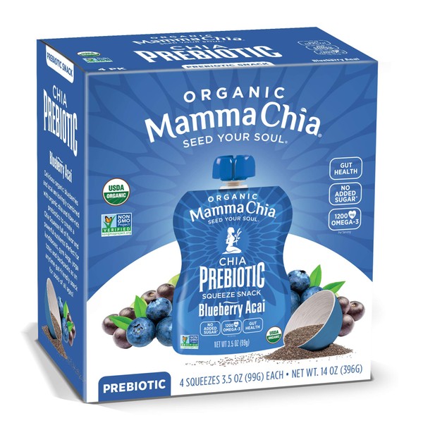 Mamma Chia Organic Prebiotic Squeeze Snack, Blueberry Acai, Pack of 24