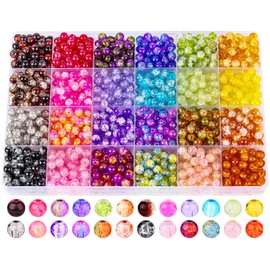 XSEINO About 1200PCS 6mm Glass Beads Bracelet Making Kit,24 Assorted Crack Series Colorful Crystal Beads for Bracelet and Jewelry Making and DIY Crafts,Friendship Bracelets