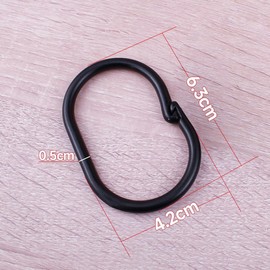 Pack of 50 Rings for Shower Curtain in C Shape, Shower Curtain Rings, for Shower Curtain Rods and Shower Curtain Angle Rods, Black (4.2 cm x 6.3 cm)
