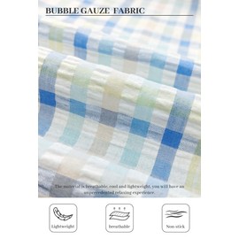 LYCY Women's Short Pyjamas 100% Cotton Shorty Pyjamas Summer Set Checked Lightweight Sleepwear, Blue and green stripes, M