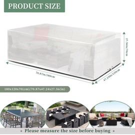 Funshot Garden Furniture Covers, Waterproof, Large Garden Furniture Covers, 180 x 120 x 70 cm, Rectangular, Outdoor Table Covers, Furniture Sets Cover, Windproof, Anti-UV, Patio Set Cover, Transparent