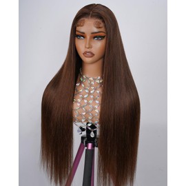 Chocolate Brown 5x5 HD Lace Closure Wigs Human Hair 200% Density Glueless Wigs Human Hair Pre Plucked Pre Cut 12A Wear and Go Glueless Straight Lace Front Wig Pre Plucked with Baby Hair 28 Inch