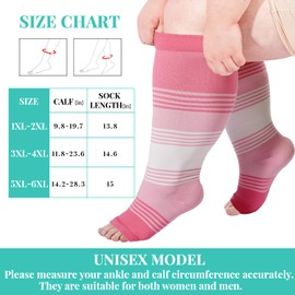 Plus Size Open Toe Compression Socks for Women Wide Calf 15-20mmhg Toeless Knee High Support Socks for Circulation