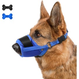 Dog Muzzle, Soft Muzzle for Medium Large Sized Dog to Anti and Prevent Biting Barking Chewing, Air Mesh Large No Barking Muzzle with Reflective & Adjustable Strap (Blue, L)
