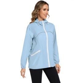 Avoogue Womens Hooded Raincoats Lightweight Packable Windbreaker Raincoats Waterproof Light Jackets Light Blue M