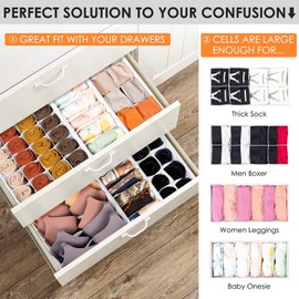 Criusia Drawer Organizer Clothes with Dividers, 8 Pack Dresser Organizer Bins for Nursery Bedroom, Closet Organization and Storage Dividers for Clothing, Baby Clothes, Underwears, Socks (White)