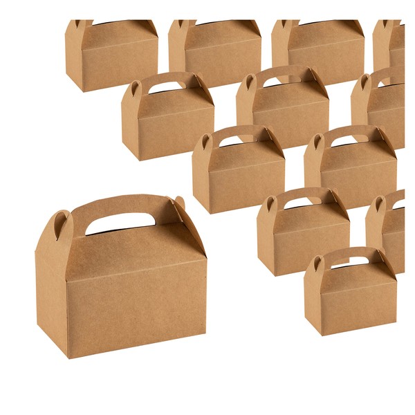 BLUE PANDA Treat Boxes - 24-Pack Paper Party Favor Boxes, Brown Kraft Goodie Boxes for Birthdays and Events, 2 Dozen Party Gable Boxes, 6 x 3.3 x 3.6 Inches