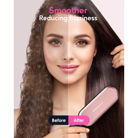 Wavytalk Hair Straightener Brush,Sleek Sweep Ionic Straightening Brush with 6 Temperature Adjust, Anti-Scald Ceramic Hair Straightener Comb Fast Heating for Home Salon, Dual Voltage, Rose Gold