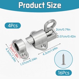 4 PCS Aluminium Alloy Loft Hatch Catch, Door Latch Aluminum Alloy Spring Loaded Bolt Bounce Lock Closing Gate Latches for Shed Doors Gates and Outhouse Window (Silver)