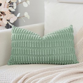 Artscope Corduroy Set of 1 Cushion Cover 30x50 cm Super Soft Boho Striped Lumbar Pillow Covers Case Decorative Modern Cushion Covers for Sofa Couch Bedroom Car Decor Aqua Green
