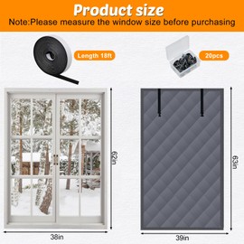 3 Layer 39x63in Thermal Insulated Window Cover for Winter,Roll-Up Insulated Window Blanket with Hook & Loop,Windows Insulation Kit for Bedroom Attic RV to Keep Winter Warm