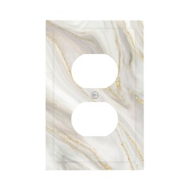 CKHTER White Gray Gold Marble Outlet Covers Light Switch Cover Decorative Wall Plate Receptacle Faceplates for Living Room Bedroom Bathroom House