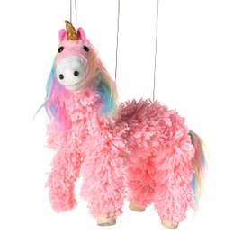Artisan Owl Yarn and Plush Pink Unicorn Marionette Puppet - Wooden Feet and Detachable Strings, Styles Vary (Pink)