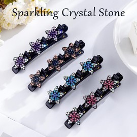 Outyua Sparkling Crystal Stone Braided Hair Clips Rhinestone Braid Clips for Women Duckbill Hairpin 4Pcs