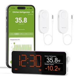 MOCREO Termómetro WiFi para congelador con alarma y concentrador de monitor digital, alertas por aplicación y correo electrónico, exportación de datos