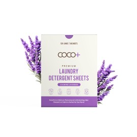 COCO+ Premium Laundry Detergent Sheets with nano concentration technology & enzymes to fight tough stains & eliminate odor. Hypoallergenic, Eco-Friendly, All Types of Washers (Calming Lavender)