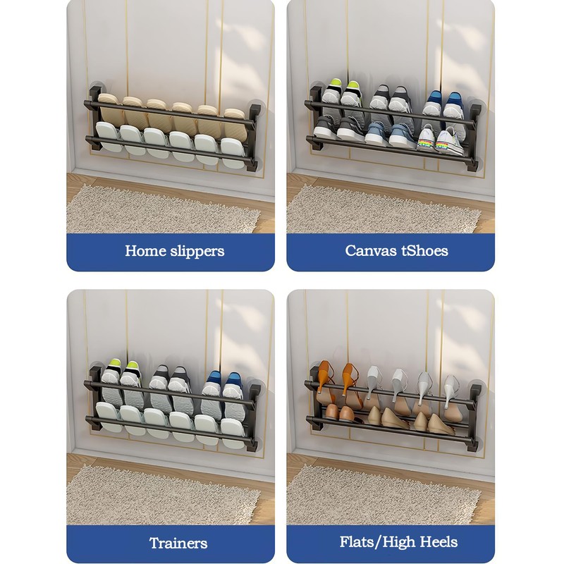 Geejia Shoe Rack, Wall Mounted 2 Tier Folding Space-Saving Shoe