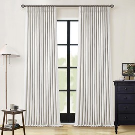 Beige White Pinch Pleated Full Blackout Curtains 2 Panels Set Linen Room Darkening 100% Black Out Window Curtains 96 Inch for Living Room Bedroom Thermal Insulated Pinch Pleat Drapes with Hooks Rings