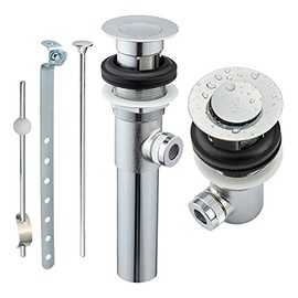 Artiwell Sink Pop-Up Drain Stopper Assembly with Lift Rod and Overflow, Solid Brass Lavatory Pop Up Drain Assembly for Bathroom Vanity Sink, All Brass Construction (Chrome Plated)