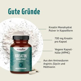 Achterhof Creatine Monohydrate 180 Capsules 700 mg Creatine Monohydrate Powder per Capsule from Amino Acids Arginine, Glycine and Methionine